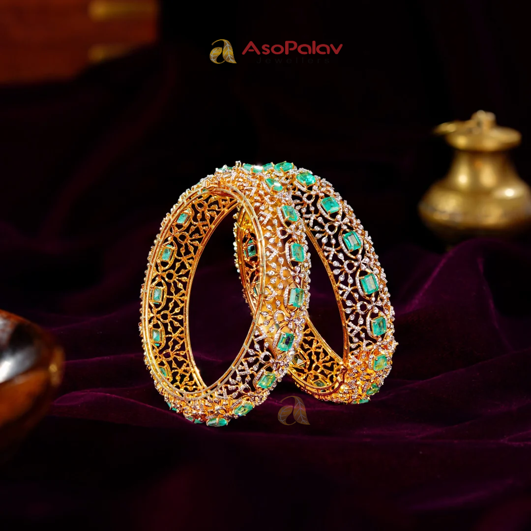 18K Diamond Bangles with Emeralds for a Luxe Bridal Look